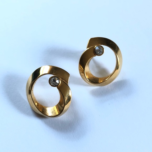 Vintage Gold tone earrings with cubic zirconia - Picture 2 of 4